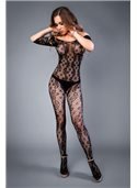 Сетка Bodystocking in crochet look with floral pattern black, S-L (40-46) 285022 LeFrivole