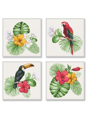 Набор для росписи по номерам. Полиптих "Тропическое разнообразие" KNP007 4шт 18*18