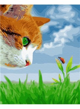 Картина по номерам "Котик и божья коровка" 40*50 см BK-GX27195 Никитошка