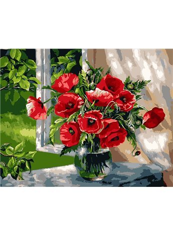 Картина по номерам "Маки у окна" 40*50 см BK-GX9298 Rainbow Art