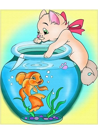 Раскраска по номерам для детей "Кошка с аквариумом" 18*24 см 7119 Идейка