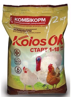 Комбикорм Колосок Старт для кур мясной породы, бройлеров и индюков 2кг