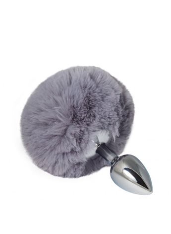 Металлическая анальная пробка с помпоном S, grey 280597 sLash